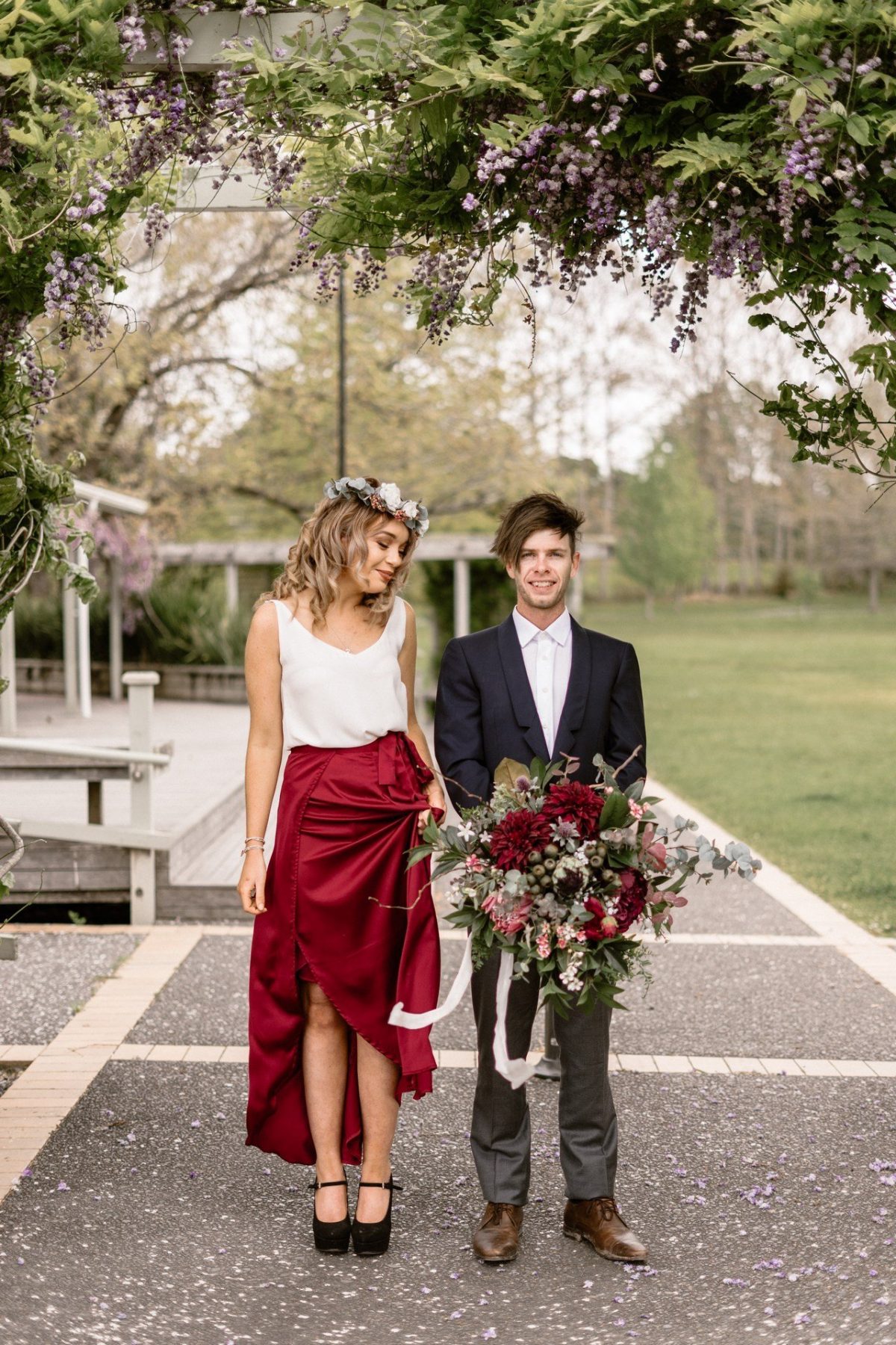 <strong>Featuring:</strong> Petra Chiffon Top and Cleome Skirt in Claret