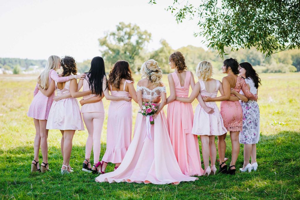 Mixed match bridesmaid dresses in pink colour