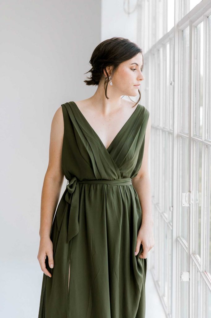 Sasha dress in olive colour front view