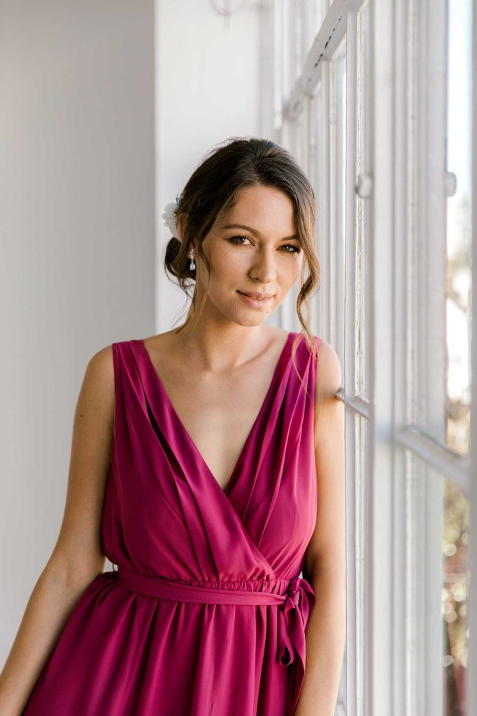Sasha dress in raspberry colour front view