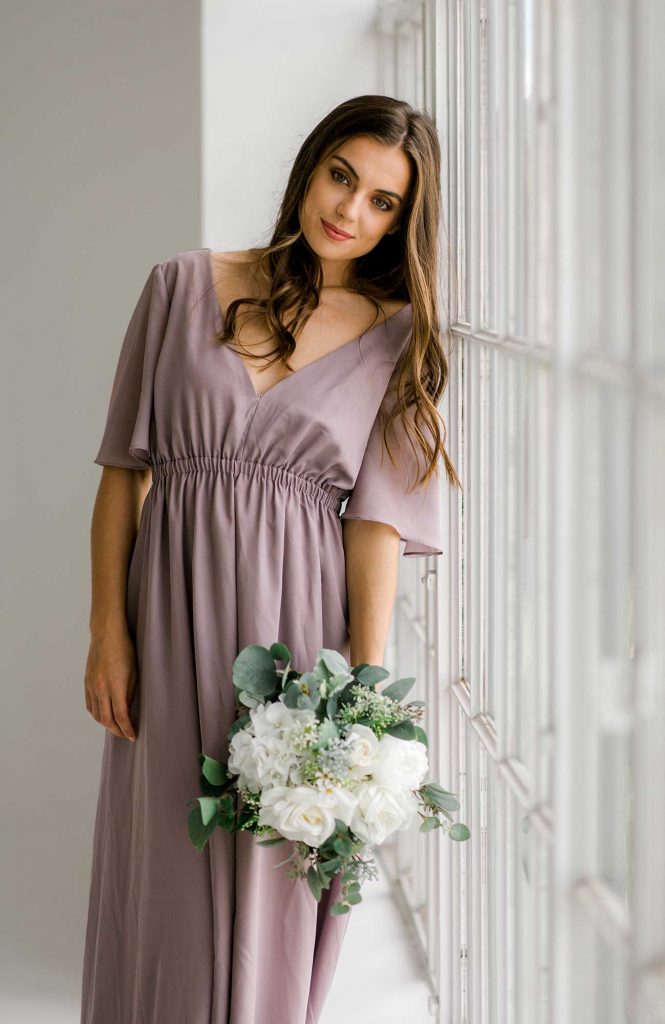 Tasha maxi dress in dusty purple colour front view
