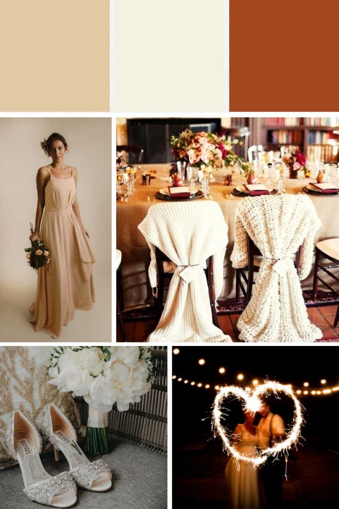 Champagne and cream winter wedding colour palette collage
