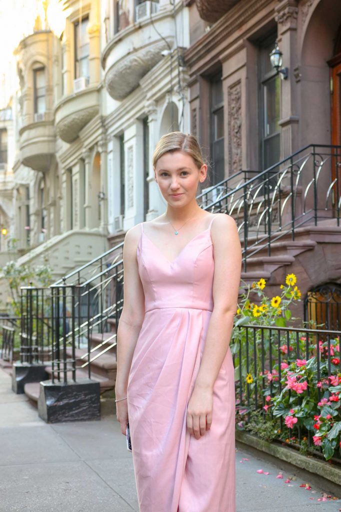 <strong>Featuring:</strong> Diana Satin High-Low Dress in Dusty Pink