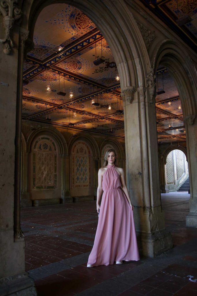 <strong>Featuring:</strong> Gina Pearl Chiffon Maxi Dress in Dusty Pink