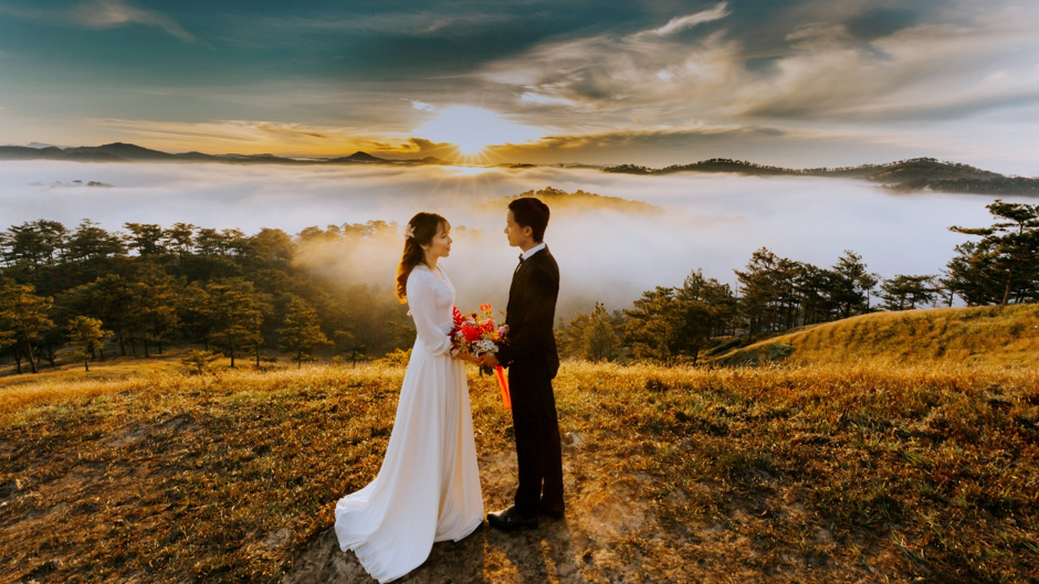 Couple in front of sunset