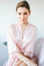 Mila Satin Lace Bridal Party Robe - Blush - Image 6