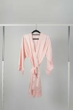Mila Satin Lace Bridal Party Robe - Blush