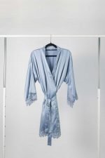 Mila Satin Lace Bridal Party Robe - Dusty Blue