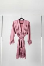 Mila Satin Lace Bridal Party Robe - Mauve