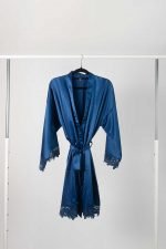 Mila Satin Lace Bridal Party Robe - Navy