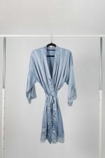 Kendall Satin Lace Bridal Party Robe - Dusty Blue