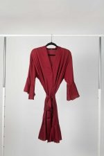 Aleysha Satin Ruffle Bridal Party Robe - Burgundy