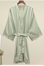 Kendall Satin Lace Bridal Party Robe - Sage