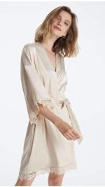 Mila Satin Lace Bridal Party Robe - Champagne